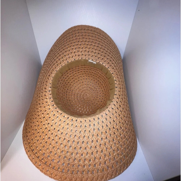 J.CrewTan open wicker clear mesh lining 5.5 inch brim Brown metallic tassel tie - Picture 6 of 7